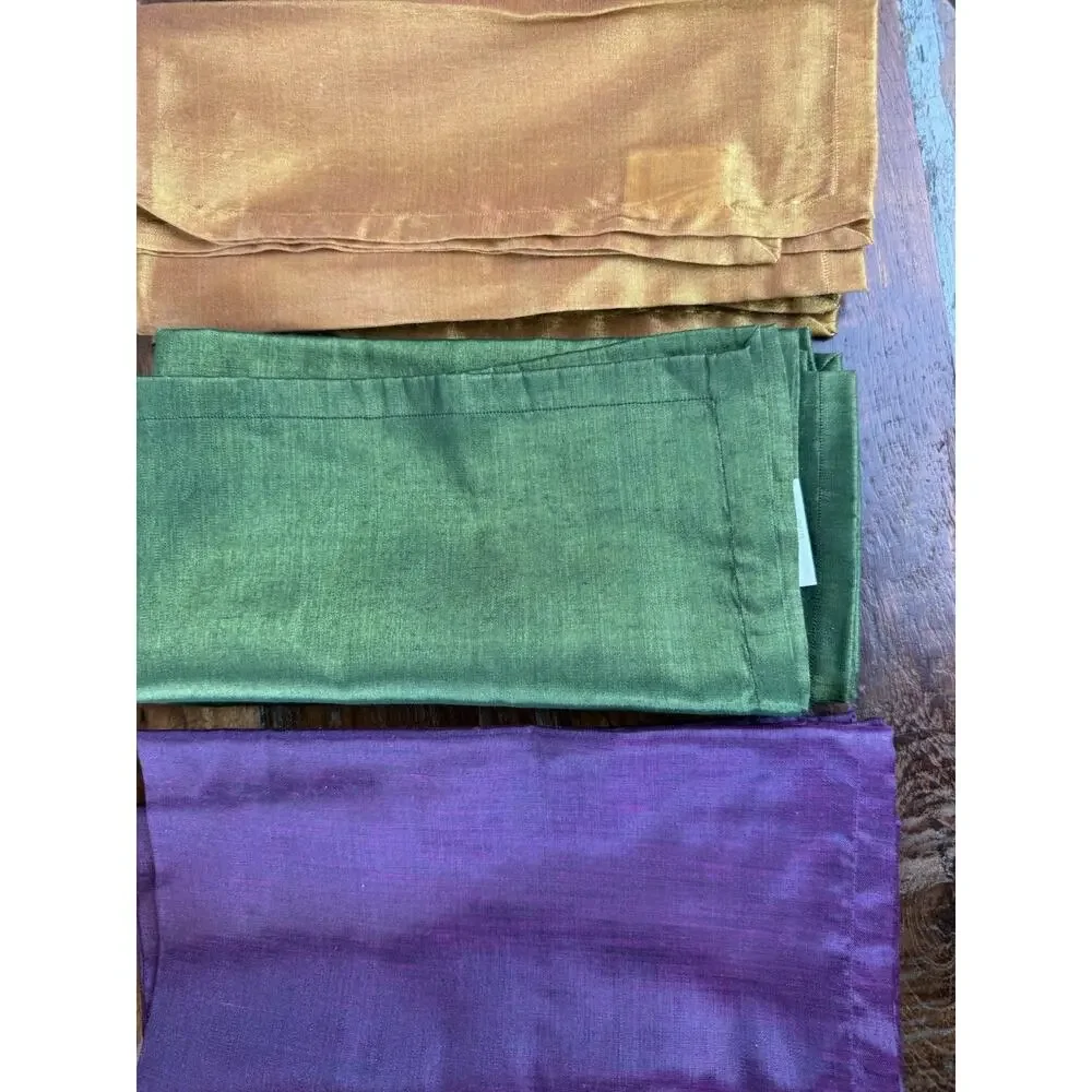 Crate & Barrel Elan 12 Jewel Tone Napkins 12 Metal Rings Bark Basket Set Fall